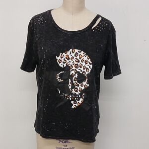 CHRLDR Cheerleader Distressed Leopard Skull T / Size M